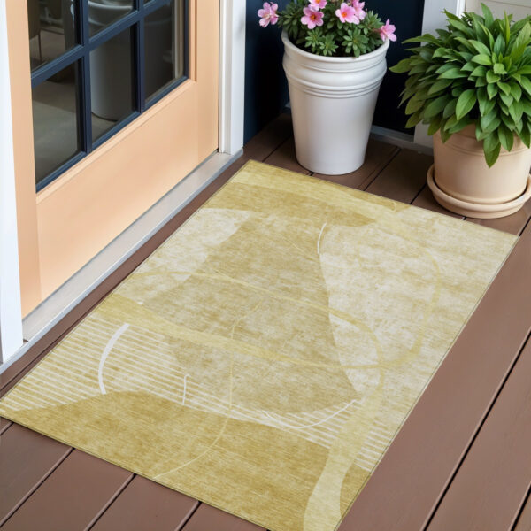3' X 5' Wheat Gold And Ivory Abstract Washable Indoor Outdoor Area Rug