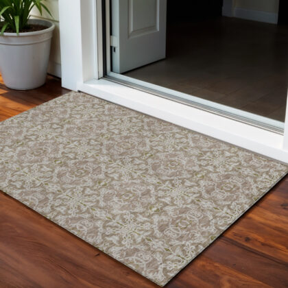 3' X 5' Brown Beige And Taupe Medallion Washable Indoor Outdoor Area Rug
