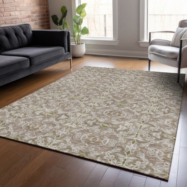 3' X 5' Brown Beige And Taupe Medallion Washable Indoor Outdoor Area Rug
