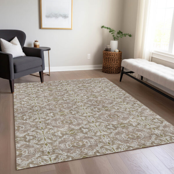 3' X 5' Brown Beige And Taupe Medallion Washable Indoor Outdoor Area Rug