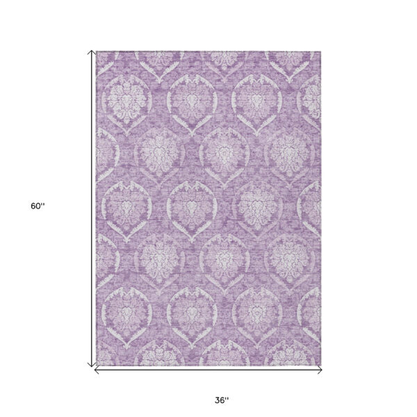 3' X 5' Plum Purple And Ivory Medallion Washable Indoor Outdoor Area Rug