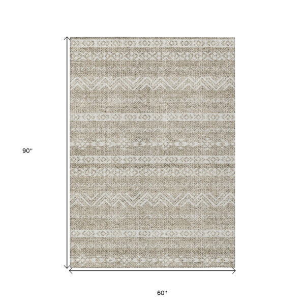 5' X 8' Beige And Ivory Southwestern Washable Indoor Outdoor Area Rug