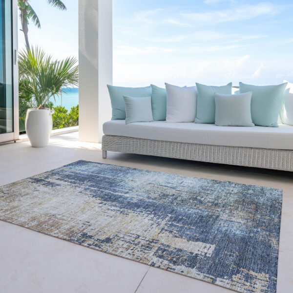 3' X 5' Navy Blue And Taupe Abstract Washable Indoor Outdoor Area Rug
