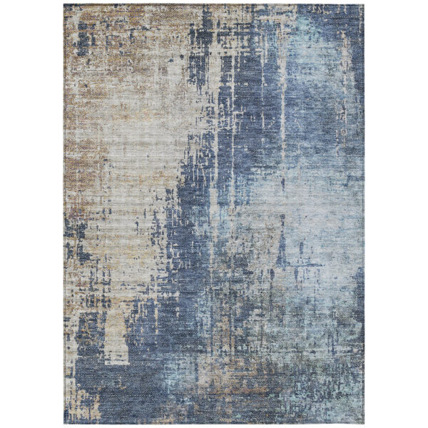 3' X 5' Navy Blue And Taupe Abstract Washable Indoor Outdoor Area Rug