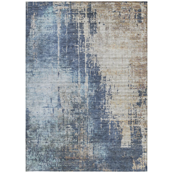 3' X 5' Navy Blue And Taupe Abstract Washable Indoor Outdoor Area Rug