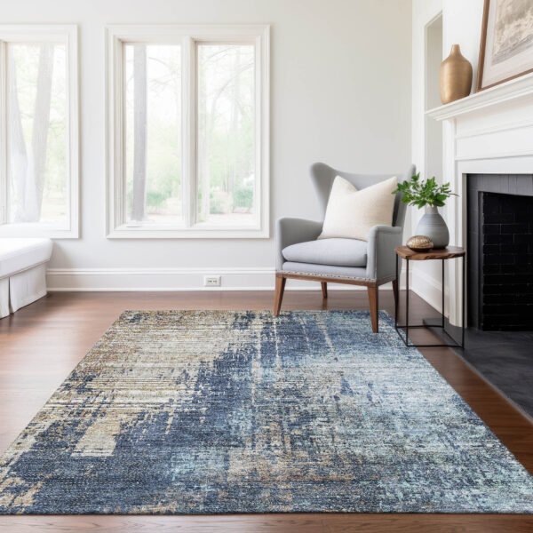 3' X 5' Navy Blue And Taupe Abstract Washable Indoor Outdoor Area Rug