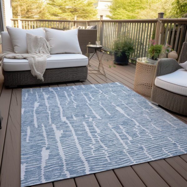 10' X 14' Blue And Ivory Abstract Washable Indoor Outdoor Area Rug