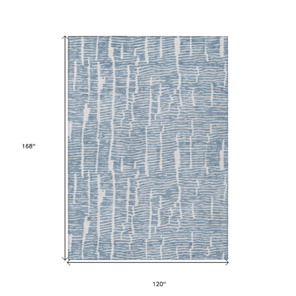 10' X 14' Blue And Ivory Abstract Washable Indoor Outdoor Area Rug