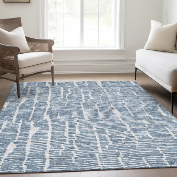 10' X 14' Blue And Ivory Abstract Washable Indoor Outdoor Area Rug