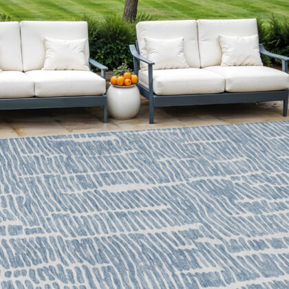 10' X 14' Blue And Ivory Abstract Washable Indoor Outdoor Area Rug