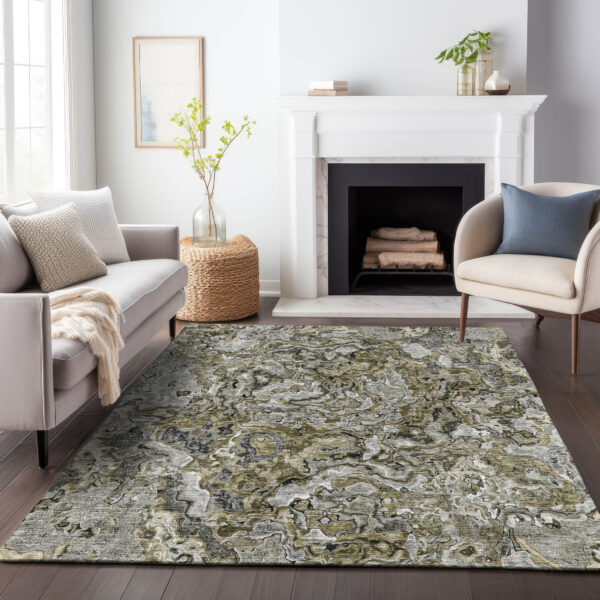 8' X 10' Brown Beige And Tan Abstract Washable Indoor Outdoor Area Rug