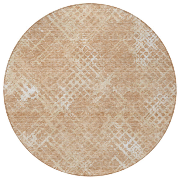 8' Coral Ivory And Peach Round Geometric Washable Indoor Outdoor Area Rug