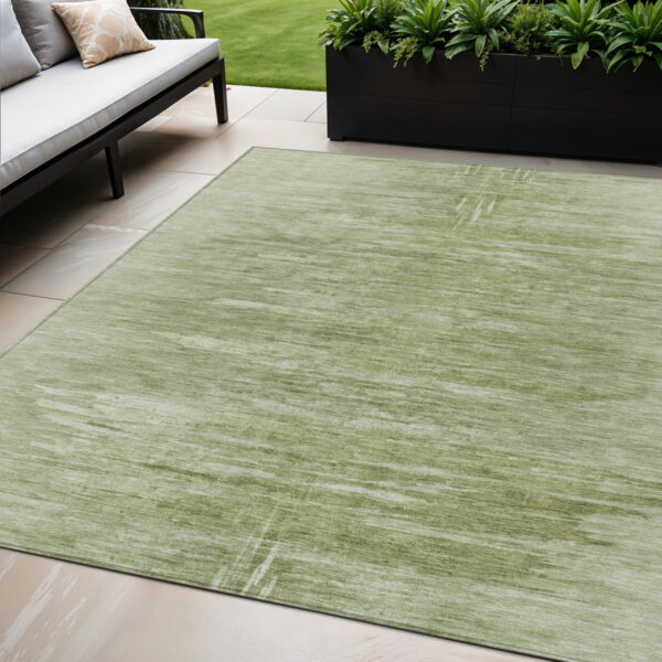 5' X 8' Artichoke Green And Fern Green Abstract Washable Indoor Outdoor Area Rug