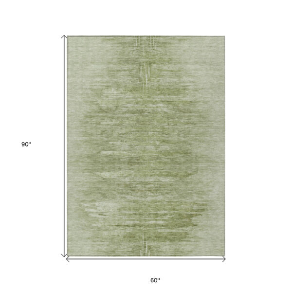 5' X 8' Artichoke Green And Fern Green Abstract Washable Indoor Outdoor Area Rug