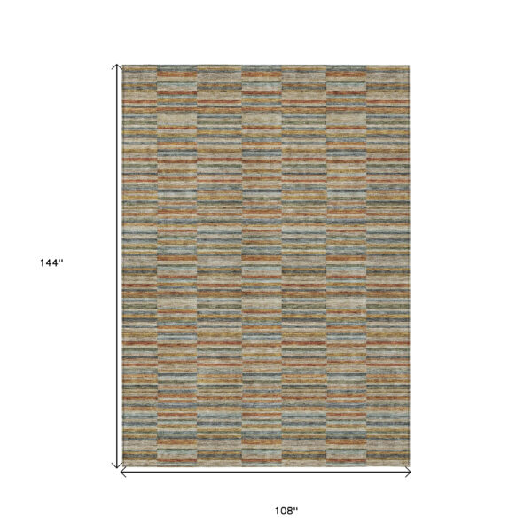 9' X 12' Orange Copper And Gray Striped Washable Indoor Outdoor Area Rug