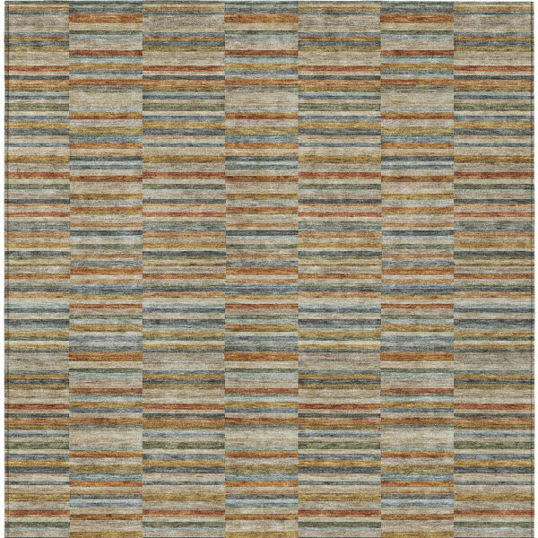 9' X 12' Orange Copper And Gray Striped Washable Indoor Outdoor Area Rug