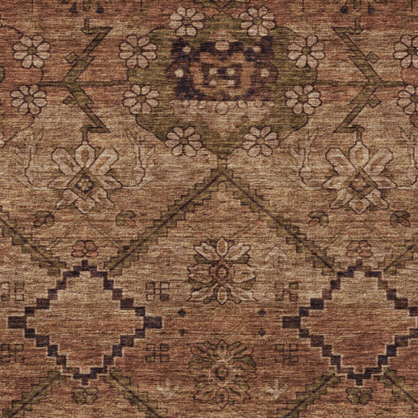 8' X 10' Orange Copper And Brown Floral Washable Indoor Outdoor Area Rug