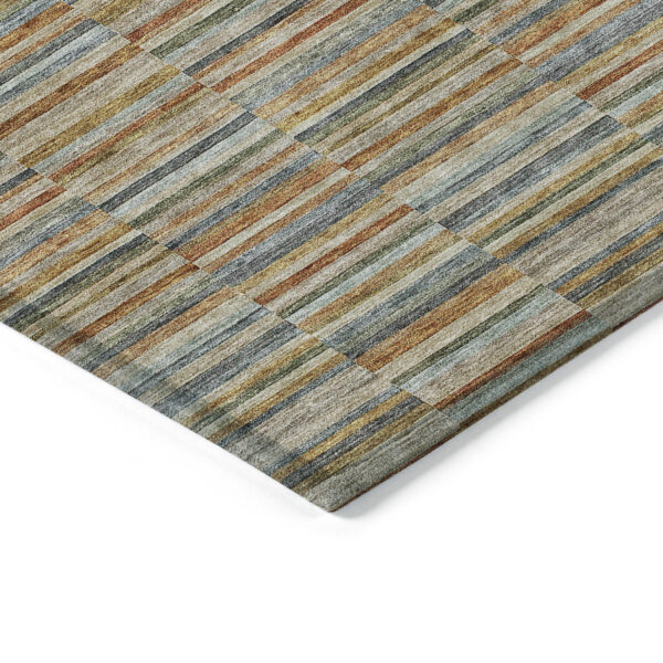 9' X 12' Orange Copper And Gray Striped Washable Indoor Outdoor Area Rug