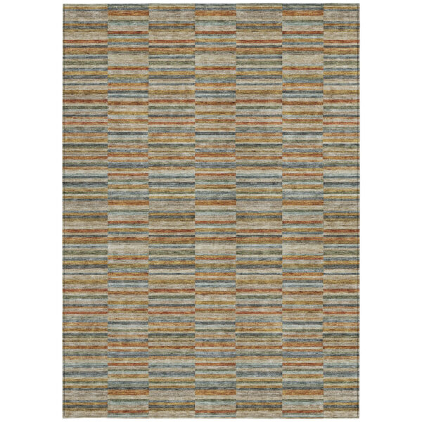 9' X 12' Orange Copper And Gray Striped Washable Indoor Outdoor Area Rug