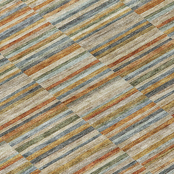 9' X 12' Orange Copper And Gray Striped Washable Indoor Outdoor Area Rug