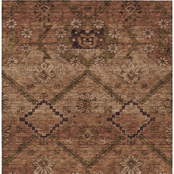 8' X 10' Orange Copper And Brown Floral Washable Indoor Outdoor Area Rug