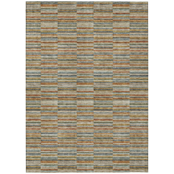 9' X 12' Orange Copper And Gray Striped Washable Indoor Outdoor Area Rug