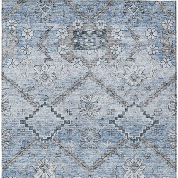 5' X 8' Sky Blue And Denim Blue Floral Washable Indoor Outdoor Area Rug