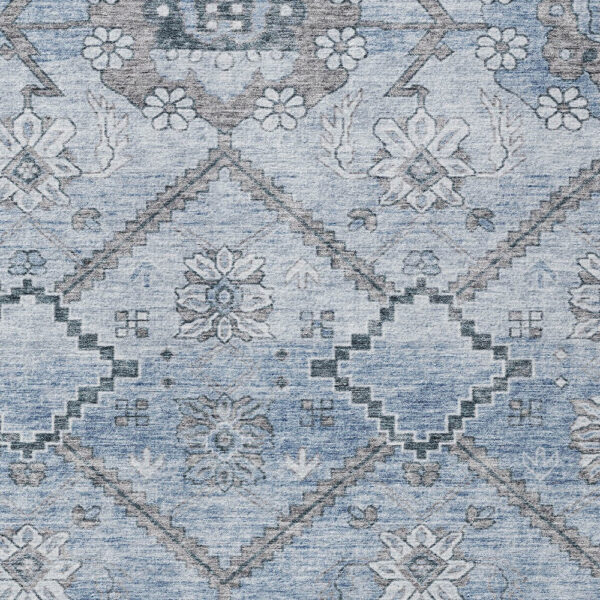 5' X 8' Sky Blue And Denim Blue Floral Washable Indoor Outdoor Area Rug