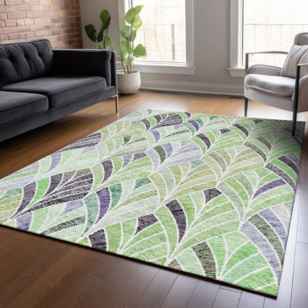 10' X 14' Artichoke Green And Mint Green Geometric Washable Indoor Outdoor Area Rug