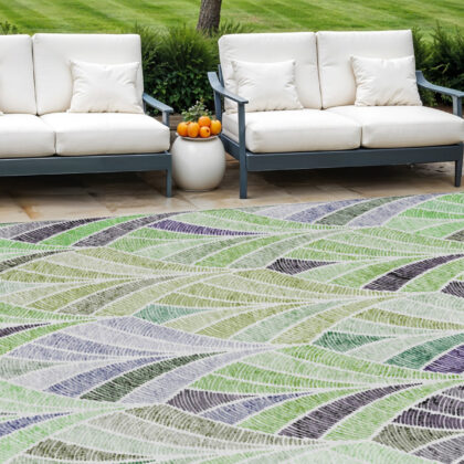 10' X 14' Artichoke Green And Mint Green Geometric Washable Indoor Outdoor Area Rug