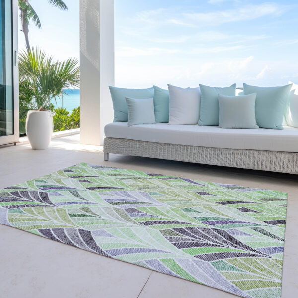10' X 14' Artichoke Green And Mint Green Geometric Washable Indoor Outdoor Area Rug