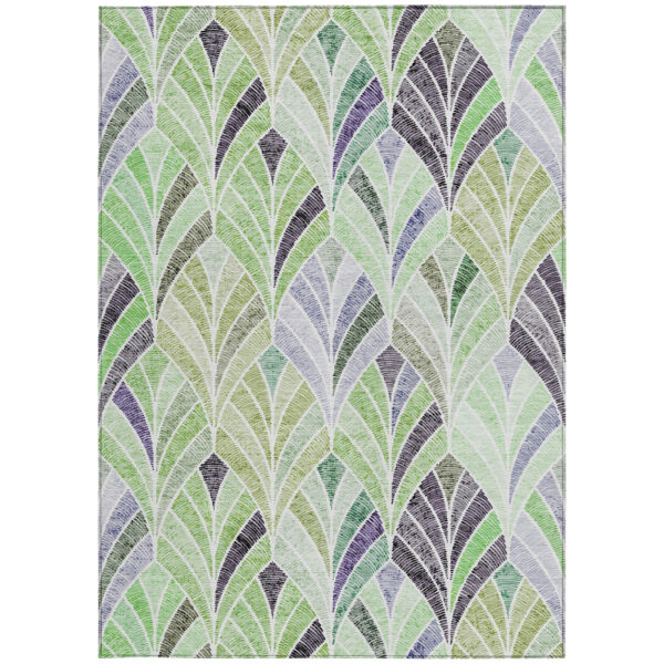10' X 14' Artichoke Green And Mint Green Geometric Washable Indoor Outdoor Area Rug