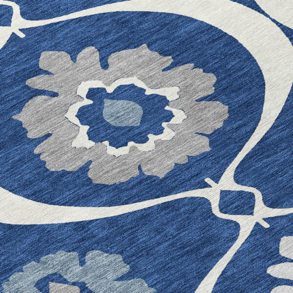 8' X 10' Navy Blue And Ivory Medallion Washable Indoor Outdoor Area Rug