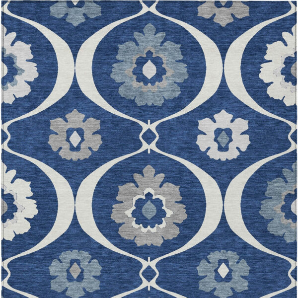 8' X 10' Navy Blue And Ivory Medallion Washable Indoor Outdoor Area Rug
