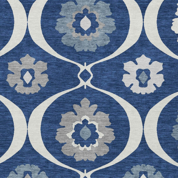 8' X 10' Navy Blue And Ivory Medallion Washable Indoor Outdoor Area Rug