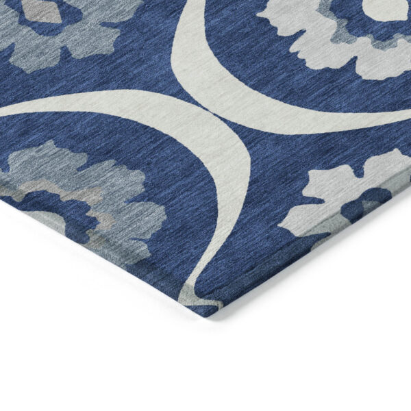 8' X 10' Navy Blue And Ivory Medallion Washable Indoor Outdoor Area Rug