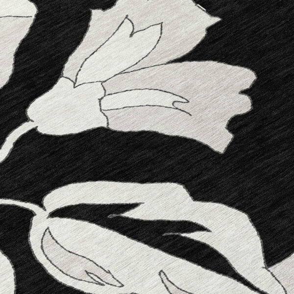 3' X 5' Black Gray And Silver Floral Washable Indoor Outdoor Area Rug