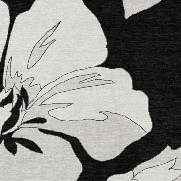 3' X 5' Black Gray And Silver Floral Washable Indoor Outdoor Area Rug