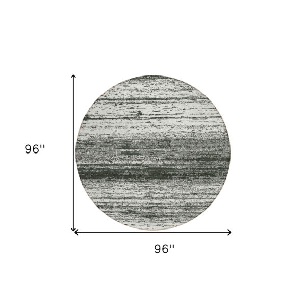 8' Black Ivory And Gray Round Striped Washable Indoor Outdoor Area Rug