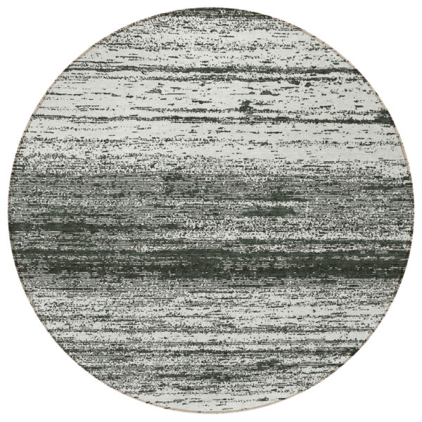 8' Black Ivory And Gray Round Striped Washable Indoor Outdoor Area Rug
