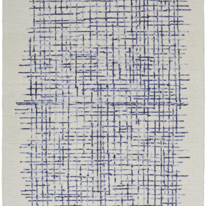 8' X 10' Ivory And Blue Wool Plaid Tufted Handmade Stain Resistant Area Rug