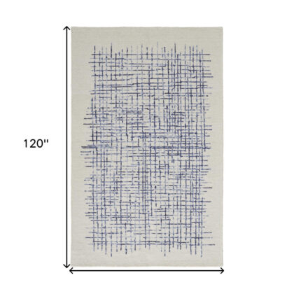 8' X 10' Ivory And Blue Wool Plaid Tufted Handmade Stain Resistant Area Rug