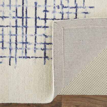 8' X 10' Ivory And Blue Wool Plaid Tufted Handmade Stain Resistant Area Rug