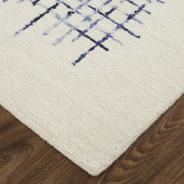 8' X 10' Ivory And Blue Wool Plaid Tufted Handmade Stain Resistant Area Rug