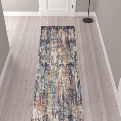 10' Blue Abstract Power Loom Runner Rug