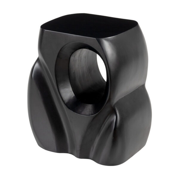 16" Black Solid Wood Abstract Figurine End Table