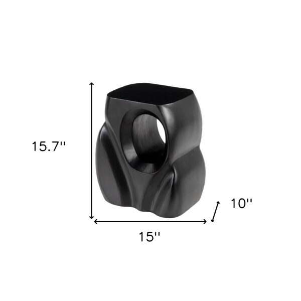 16" Black Solid Wood Abstract Figurine End Table