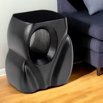 16" Black Solid Wood Abstract Figurine End Table
