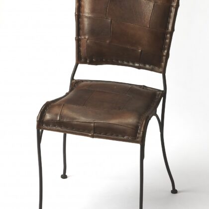 16" Brown Faux Leather Patchwork Side Chair