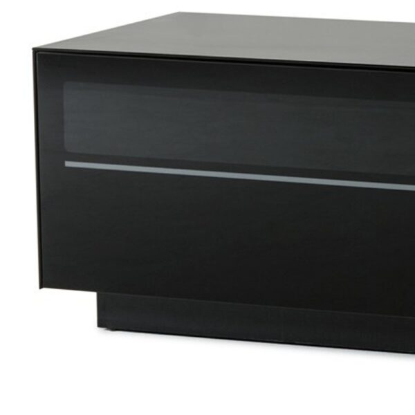59" Black Glass And Wood Enclosed Storage TV Stand